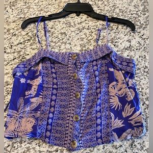 Tropical spaghetti strap cropped top with buttons down the front!